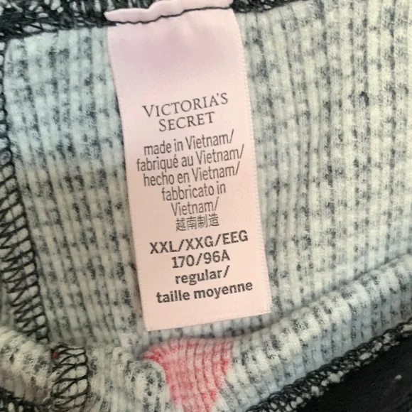 Victoria's Secret Black & White Houndstooth Pajama Top bottom Red Heart Print - Picture 11 of 11